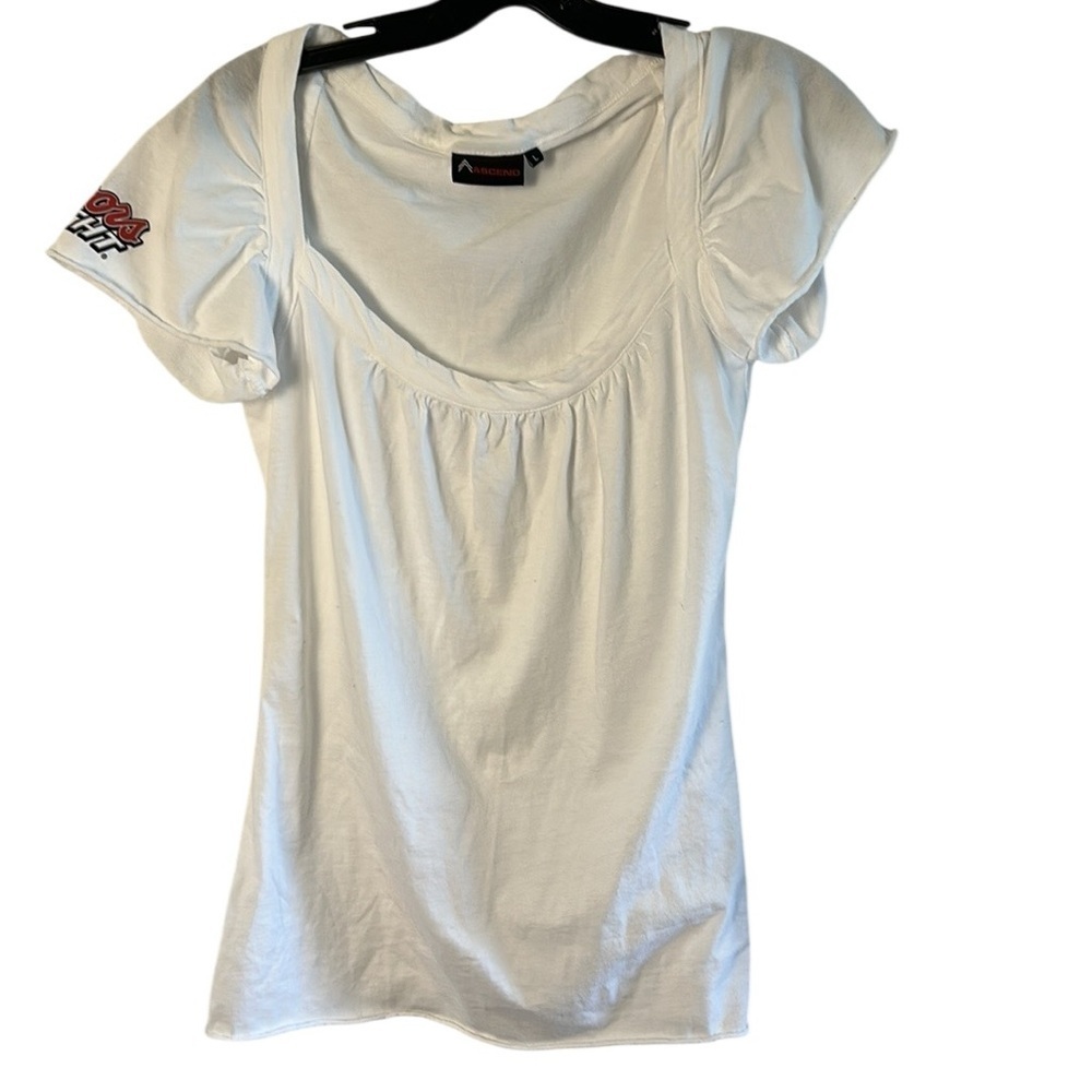 Women White fitted cotton t shirt,M/L scoop,logo,Coors  Light , coastal,festival